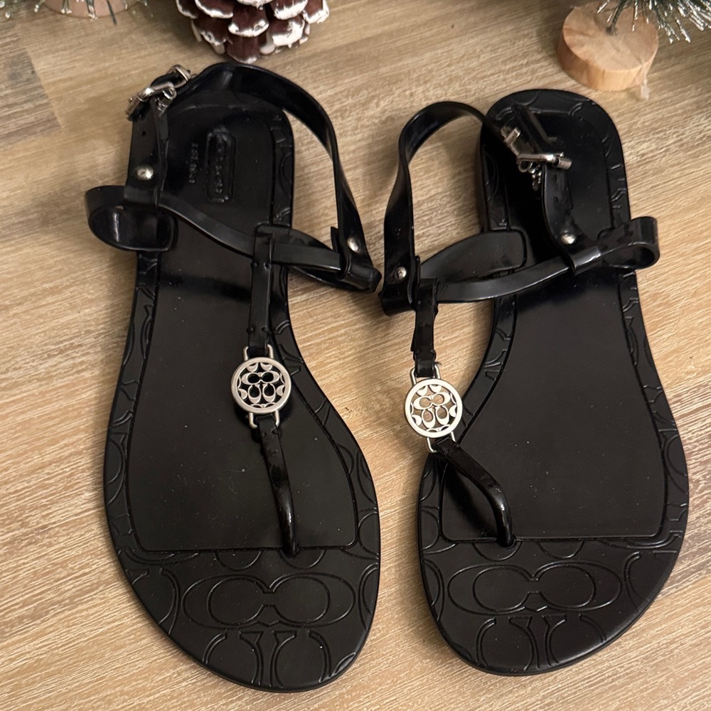 Coach Black Sandals with Silver Accents